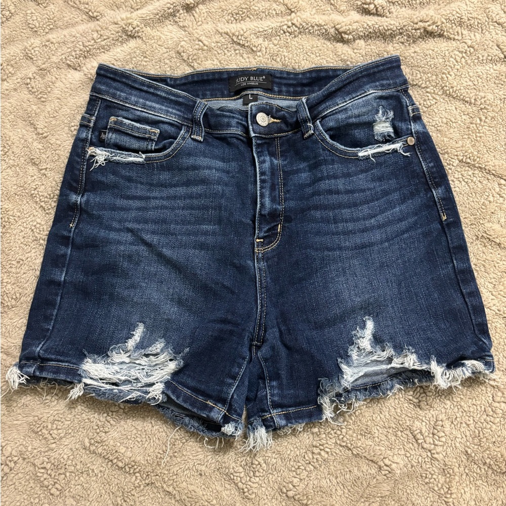 Judy Blue Women's Ripped Jean Shorts - Dark Blue